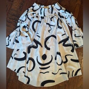 Black and White smocked Off Shoulder  Dress